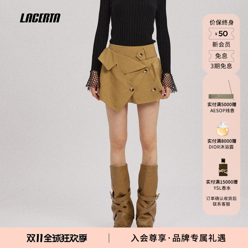 Lacerta/Lacerta 2026 Autumn New Style Trench Coat Design Deconstructed Puffy Short Skirt Casual Irregular Half Skirt