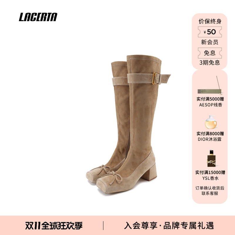Liu Liu/Zeng Peici's Same Style Lacerta/Leathertha 26 New Long Boots, Slimming Square-Toe Ballet Boots Liu Liu/Zeng Peici's Same Style Lacerta/Leathertha 26 New Long Boots, Slimming Square-Toe Ballet Boots