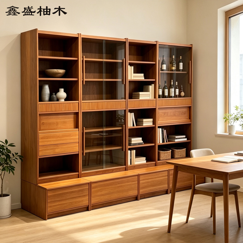 Myanmar Teak Wood Wall-Mounted Bookshelf, Wa City Old Teak Integrated Wall-Mounted Bookshelf, Living Room Solid Wood Storage Shelf
