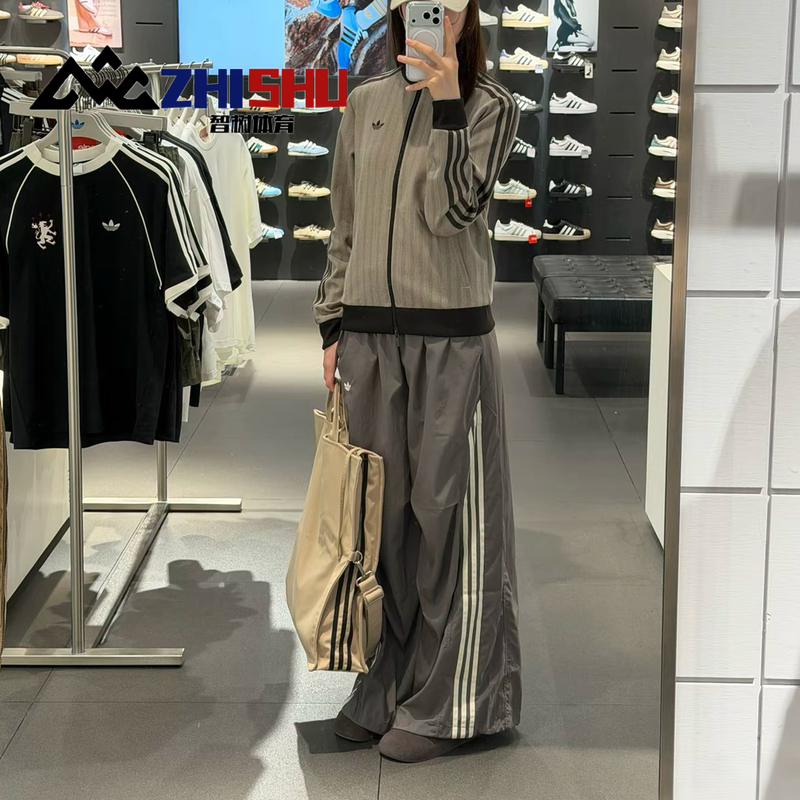 Adidas Adidas Gray Blue Striped Wide-Leg Pants Women's Loose Sports Casual Pants Lf2349Lf2350