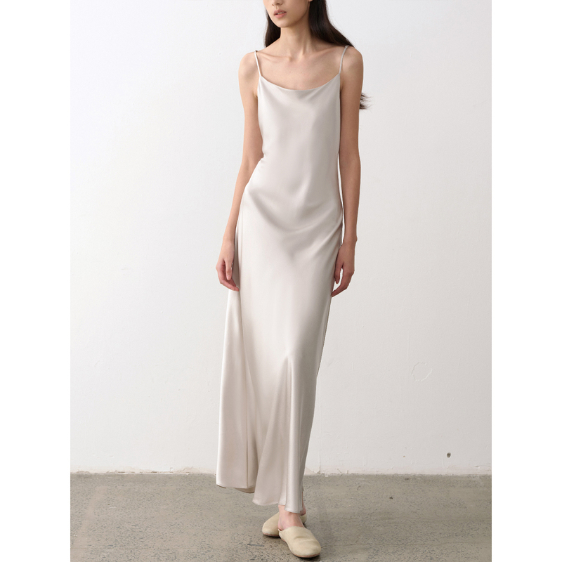 Arttowear 32mm Heavy Silk | Satin Slim-Fit Halter Bias-Cut Mulberry Silk Dress Long Skirt for Women Summer