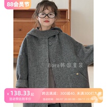 Bora Korean Korean mens and womens woolen coats winter coats for small and medium-sized babies thickened coats gray long tops