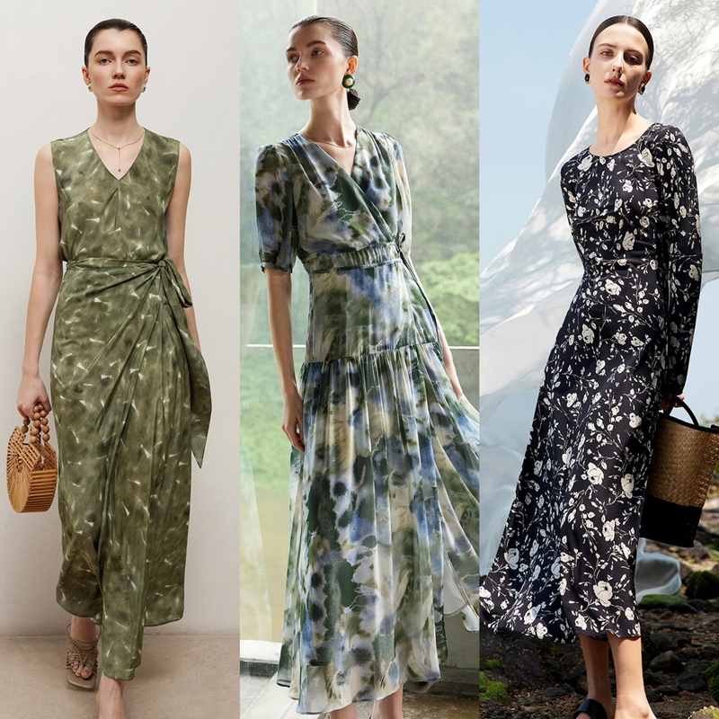 【100% Mulberry Silk】【Super Sun-Like Elegance】Carmen Printed Tie-Strap French Tea Break Dress, Same Style as in Shopping Malls 【100% Mulberry Silk】【Super Sun-Like Elegance】Carmen Printed Tie-Strap French Tea Break Dress, Same Style as in Shopping Malls