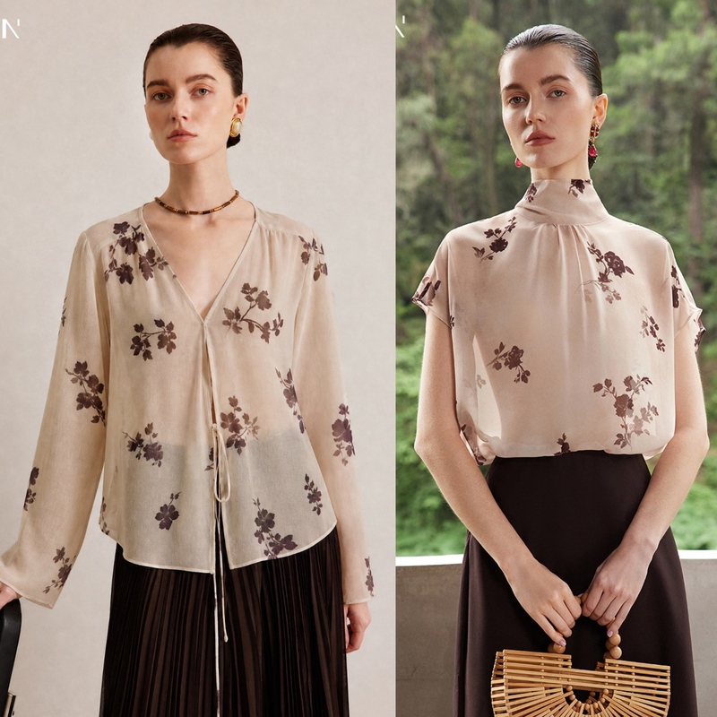 【All Channels】 # Carmen French-Style Printed Long-Sleeve Chiffon Shirt with Tie【Super Sun】 【All Channels】 # Carmen French-Style Printed Long-Sleeve Chiffon Shirt with Tie【Super Sun】