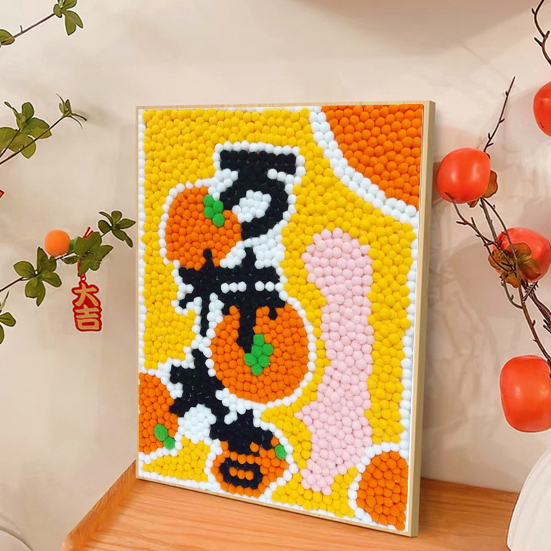 DIY Pom-Pom Painting, Handmade Collage, Boredom-Relief Materials, Complete Set, Wealth from All Directions, Floral Decoration