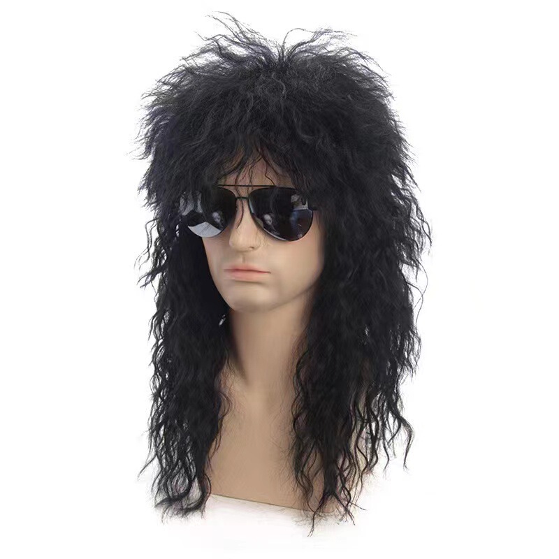 Amazon Hot Product European and American Men's Wig Cyberpunk Rock Long Curly Hair Halloween Costume Party Wig