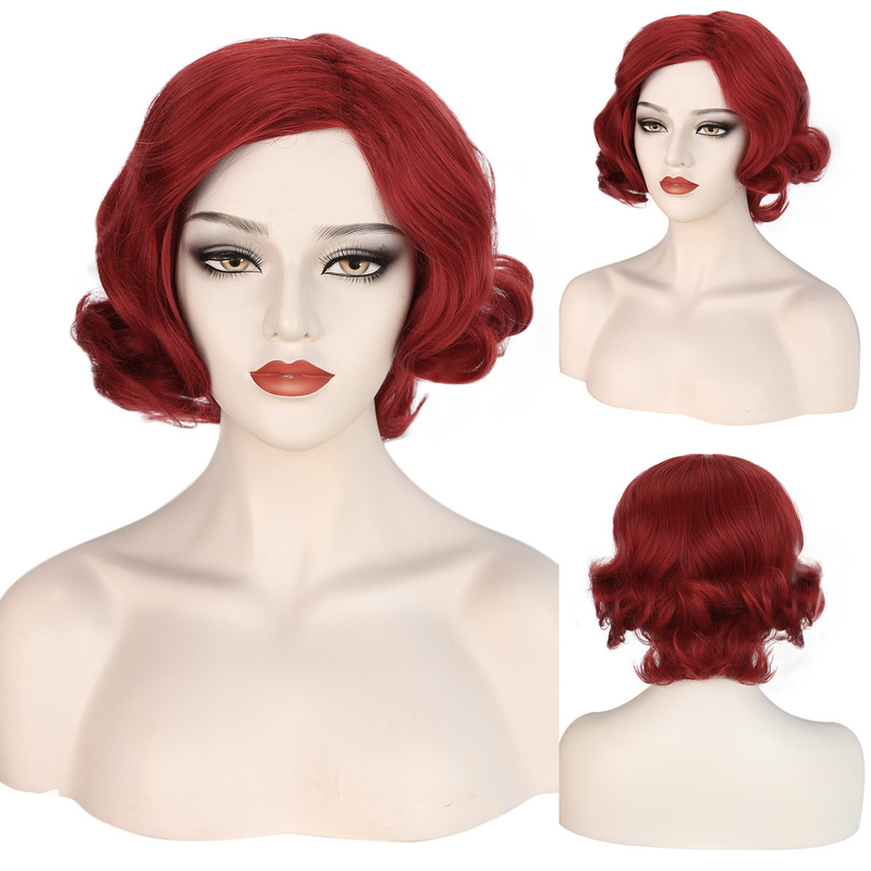 European and American 1980S Retro Fashion Burgundy Women's Wavy Short Curly Hair Performance Props Party Wig
