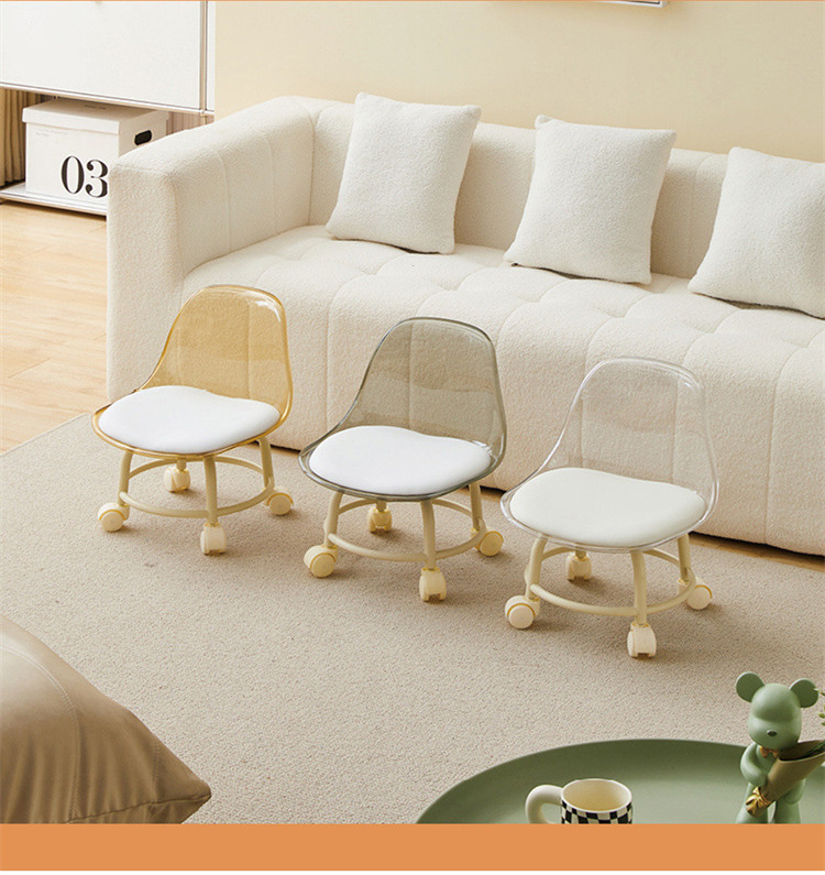 【新家的100个快递】亚克力透明凳子家用小矮凳滑轮移动靠背椅子详情3