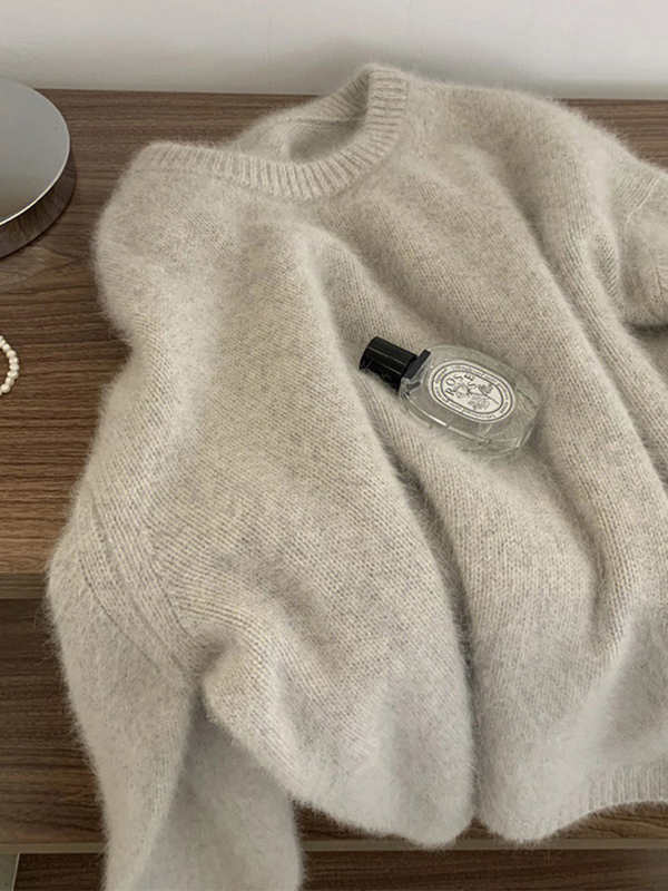 Imitation Raccoon Fur Sweater for Women, New Autumn and Winter Soft and Fluffy Long-Sleeved Inner Layer, Korean-Style Round Neck Knitwear, Lazy Pullover Top
