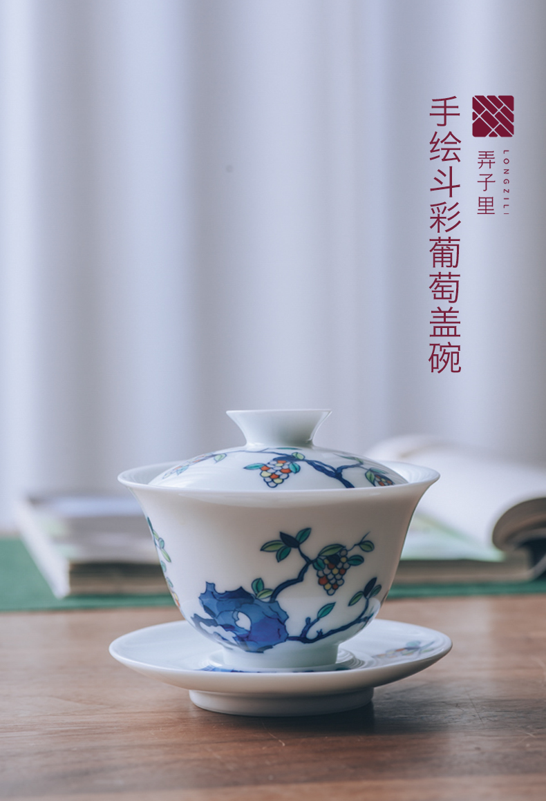 Get in only three tureen large kung fu tea set of jingdezhen blue and white tea bowl thin foetus GaiWanCha white porcelain cup