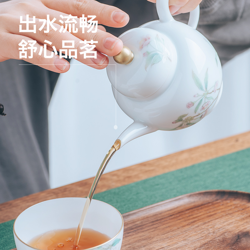 Get in jingdezhen ceramic teapot household kung fu tea tea set the teapot modern Chinese flowering crab - apple designer tea sets