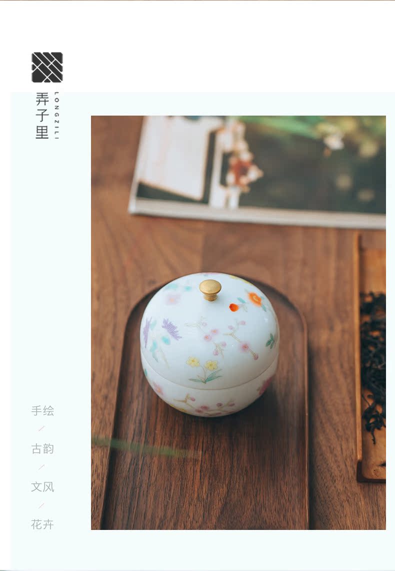 Made in jingdezhen ceramic portable hand - Made tea caddy fixings of pure manual YanYue color seal storage POTS and POTS