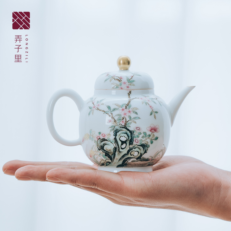 Get in white porcelain kung fu tea teapot pure manual hand - made ShaTang big palace the lantern of violet arenaceous glass pot of flowers