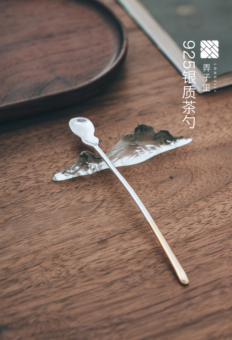 Made in jingdezhen kung fu tea tea taking with zero antique Japanese silver hand long handle tea spoon tea accessories