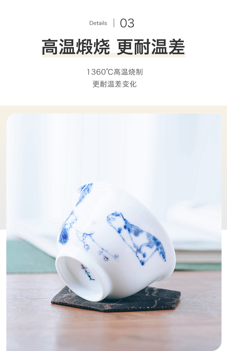 Figure in the glass cup of jingdezhen ceramic tea set left blue and white cat cup expressions using hand - made master cup of glass