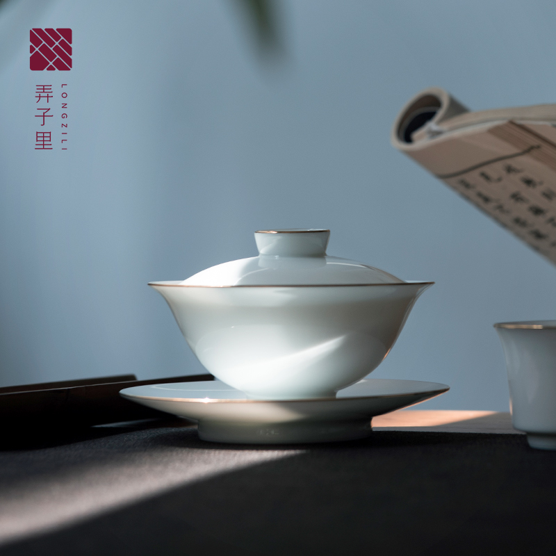 Made in jingdezhen kung fu tea set manually up phnom penh oolong tea bowl white porcelain three tureen tea cups single CPU