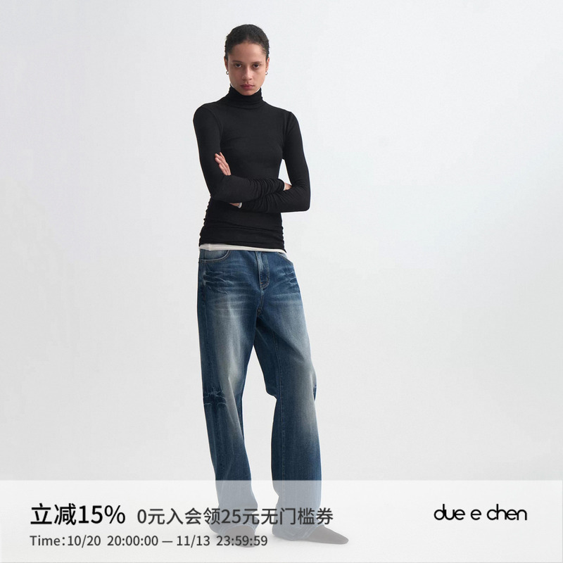Due E Chen Handmade 3D Whiskered Blue Washed Jeans｜Clean Cut