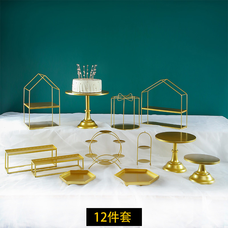 Golden Iron Art Dessert Table Display Stand Birthday Cake Tray Stand Afternoon Tea Break Display Stand Dessert Plate