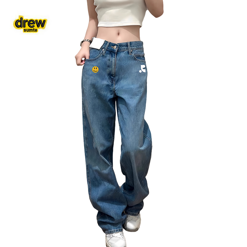Drew Sumte Smiling Face Restandrecreation Drapey Wide-Leg Straight Pants Loose Floor-Length Jeans