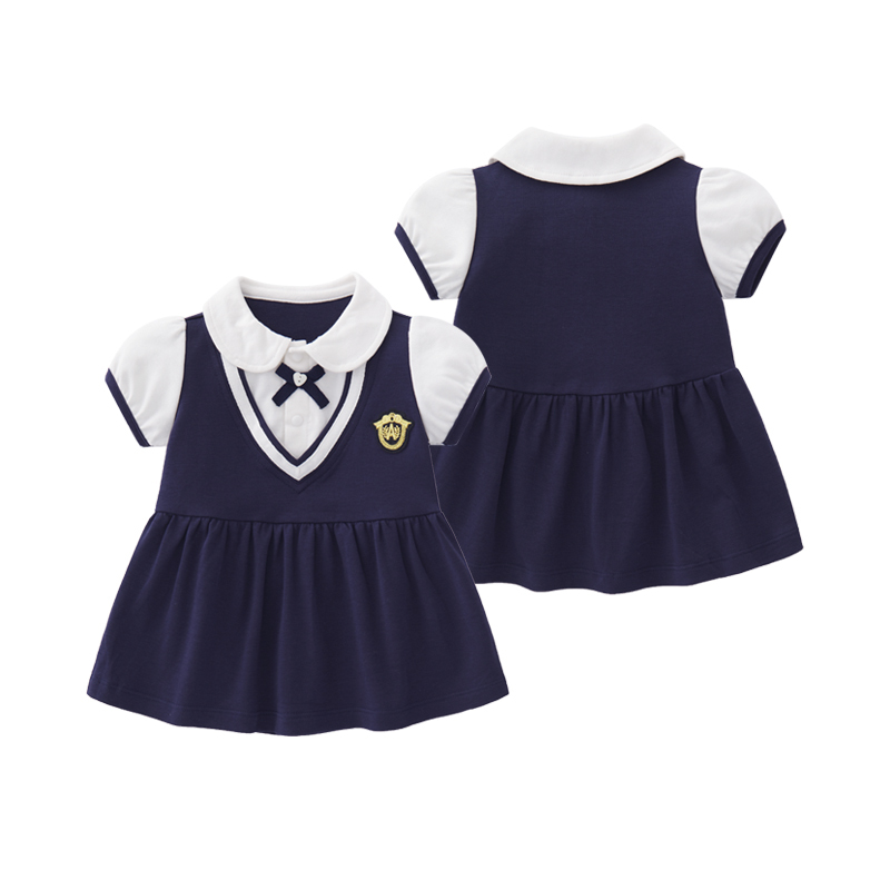 Girls' Dress, Summer Dress, Stylish Kidsren's Princess Dress, One-Year-Old Baby Dress, Preppy Style Navy Blue Dress, Summer