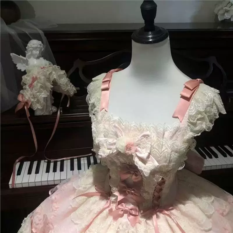 Платье Lolita jsk, четырёхслойная юбка, кружевная отделка, с аксессуаром для волос — размеры S–XL