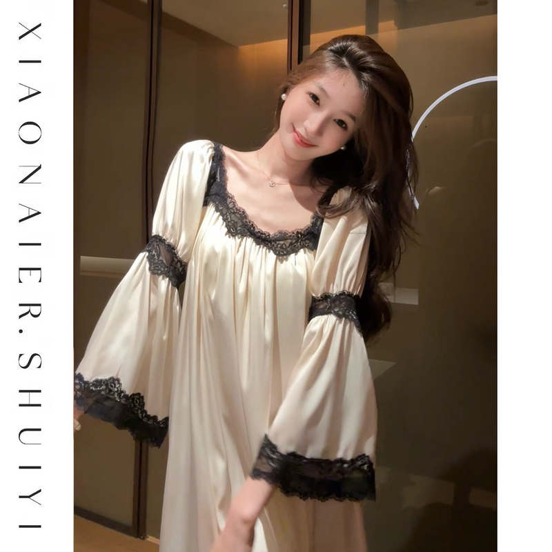 【Lace Princess】French-Style Lace Nightgown with Chest Pads, Loose and Luxurious High-End Sleepwear