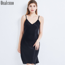 Sexy silk nightgown women Summer sling silk pajamas V collar plus size thin Mulberry Silk solid color home wear