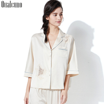 qualcuno new heavy pound mulberry silk pyjamas woman spring summer middle sleeve long pants silk suit pure color home dress