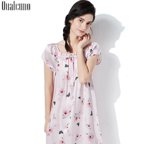 qualcuno true silk sleeping skirt woman summer doll skirt short sleeve silk pyjamas thin sauna silk printed home clothes