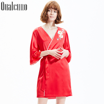 qualcuno silk pajamas women Spring Summer suspenders and nightgowns set bride red silk home clothes