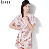 qualcuno heavy lbs real silk pyjamas woman summer short sleeve printed thin section mulberry silkworm silk sleeping skirt home clothes