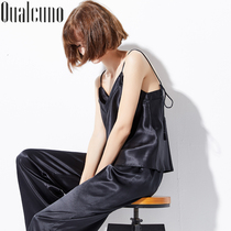Sexy silk pajamas womens summer suspenders jacket trousers suit V-collar simple heavy mulberry silk home wear