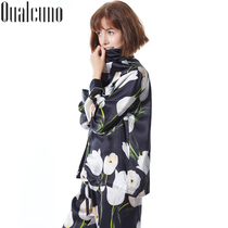 qualcuno silk pajamas women Spring Summer long sleeve trousers silk set printed mulberry silk home clothing autumn
