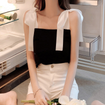 Ribbon Bow Sling Blouse Womens Summer New Style Temperament