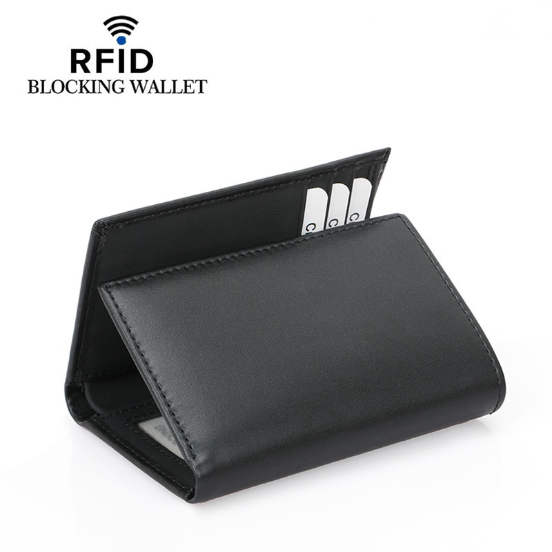 Rfid 70% off Multi-Card Slot Card Holder Genuine Leather Plain Wallet Multi Slot Real Pickup Wallet