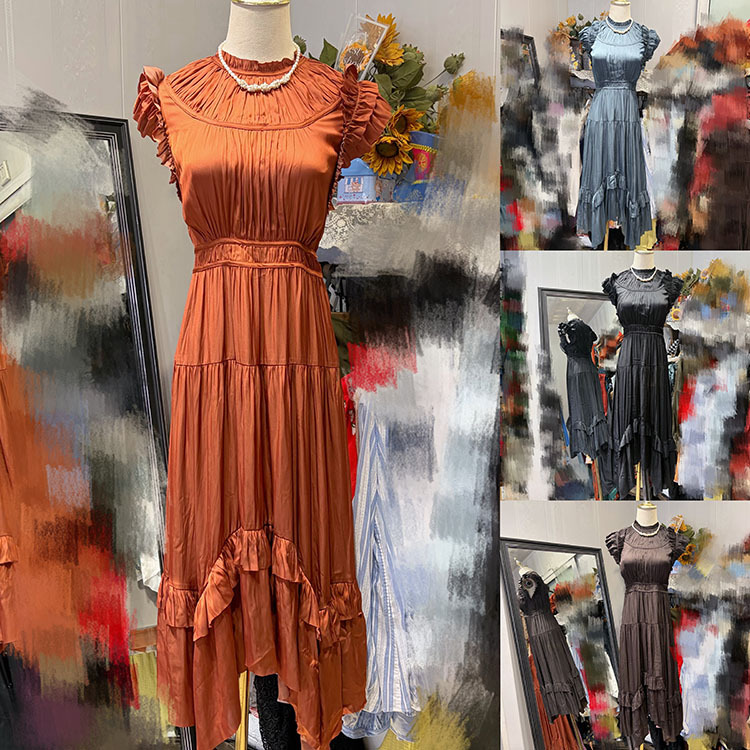 American Luxury Brand Uj Original Elegant Ruffled Exquisite Pleated Vintage Mid-Length Dress American Luxury Brand Uj Original Elegant Ruffled Exquisite Pleated Vintage Mid-Length Dress