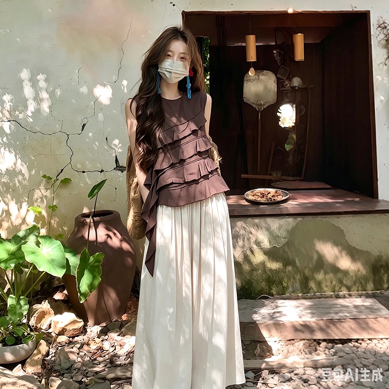 Irregular Sleeveless Round Neck Vest and Half-Length Skirt Two-Piece Set for Women 2026 Summer New Style Super Popular Summer Outfit Complete Set