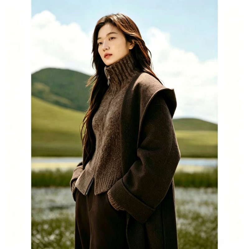 [Same Style as Sun Qian] mm Mijia 10% Camel Hair 80% Wool Hooded Bathrobe-Style Coat 26 Autumn/Winter 5Ha370471