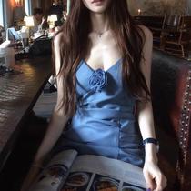 (Atmosphere beauty) du family style flower slim v-neck suspender dress tight waist skirt womens summer