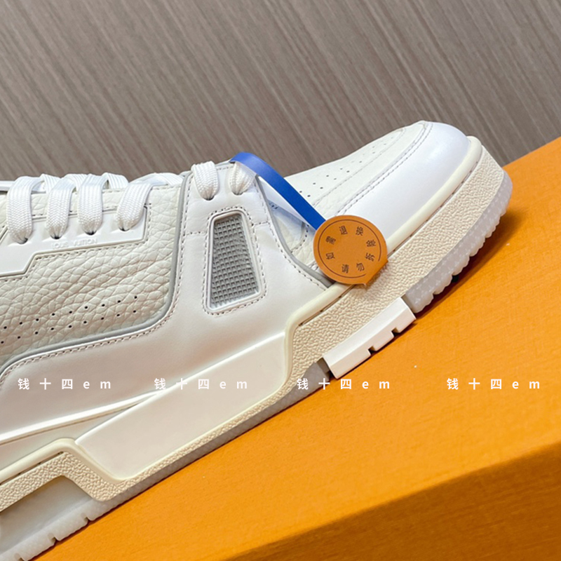 [Top Version] White Cement Sneakers for Women, White Genuine Leather, Height-Increasing Thick Sole, Lace-Up, Couple Style Trainer Shoes