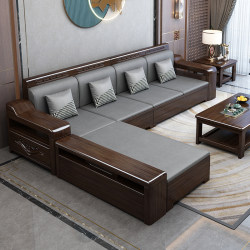 New Chinese-style Purple Gold Sandalwood Winter and Summer Dual-use Storage Small Apartment Carved Fabric Living Room Solid Wood Sofa Furniture Combination