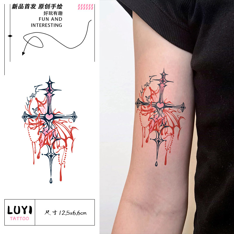 Cross-Shaped Colorful Tattoo Stickers for Women, Cute Waterproof Long-Lasting Scar-Covering Clavicle Cartoon with a High-End Feel