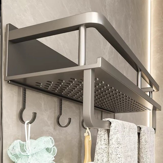 Wall-Mounted Bathroom Shelf with Holes for Washing and Storage, Luxury Wall-Mounted Toilet Rack