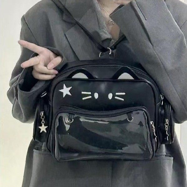 Y2K Millennial Hot Girl Pain Bag Mechanical Cat Backpack Cute Large Capacity 2024 New Model Single Shoulder Crossbody Bag