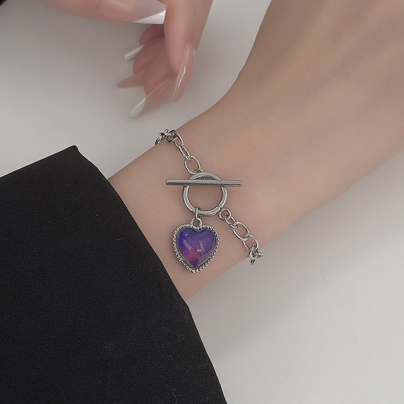 Temperature-Sensitive Color-Changing Bracelet Necklace for Best Friends, Heart-Shaped, Female Student Style, Niche Design, Magnetic Couple Bracelet for Three People