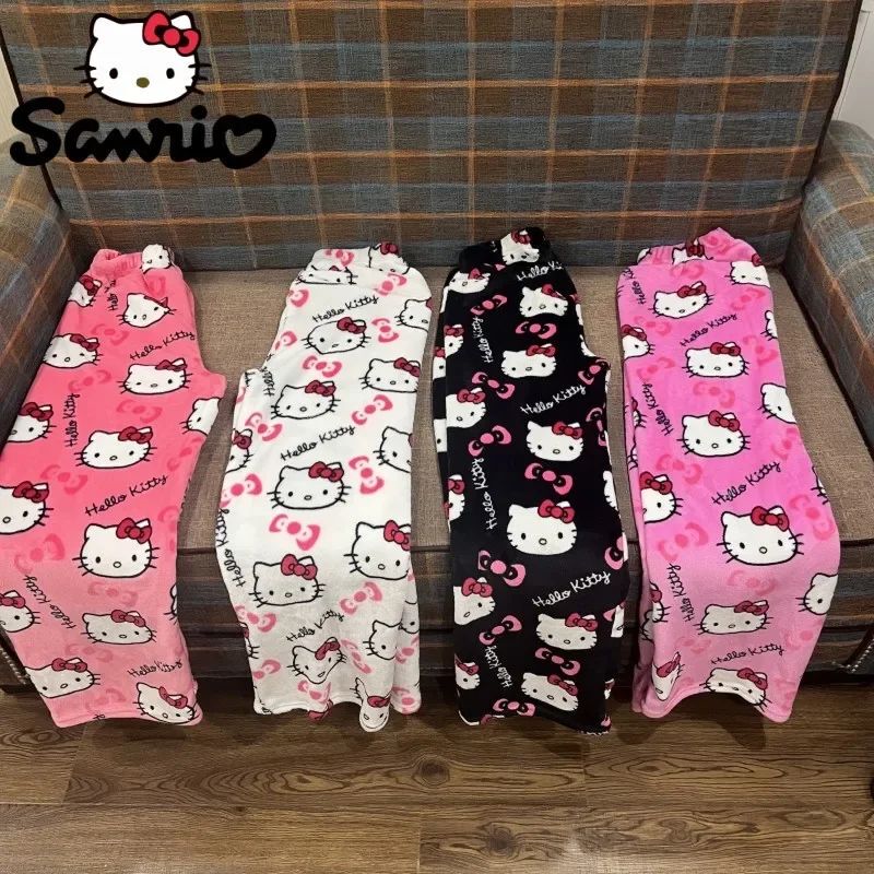 Sanrio? Kitty?Flannel Pajamas Black Women's Warm Woolen Cart