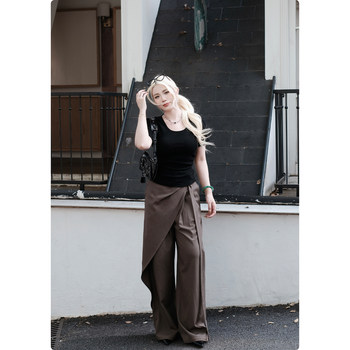 Nuomizi too lazy to match pear irregular ribbon high waist wide leg pants for women slimming and drapey design trousers