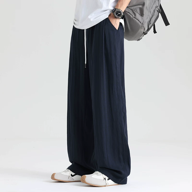 Белые летние тонкие мужские повседневные брюки, Oversize, свободный прямой крой