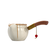 加厚汝窑公道杯陶瓷茶滤一体套装侧把公杯景德镇木把茶海茶具配件