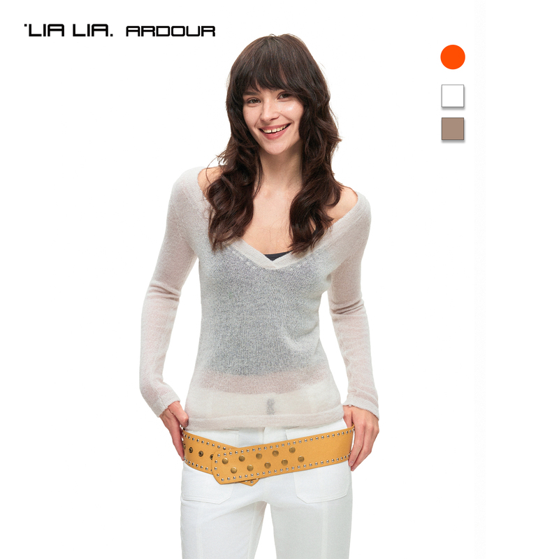Lialia Two-Way Wear V-Neck Misty Thin Sweater Cover-Up Spring and Summer Mohair Wool Blend Lightweight Knit Sweater